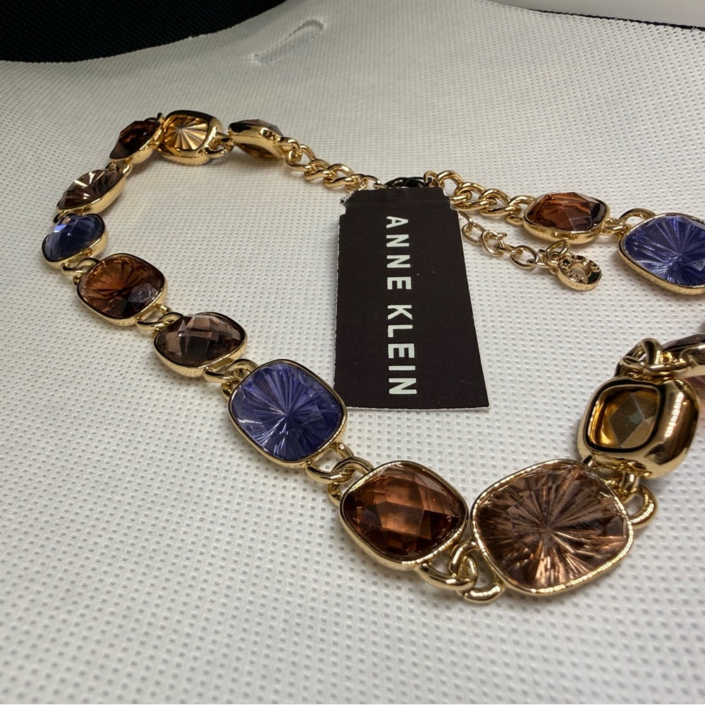 Anne Klein Gold-Tone Necklace with Blue and Brown Oval Crystals - Picture 4 of 4